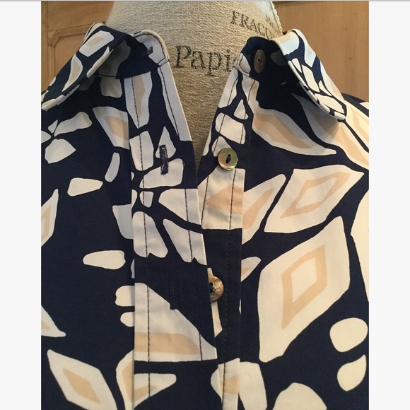 Diane von Furstenberg navy patterned shirtdress - Picture 3 of 8